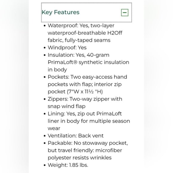 NWT L.L. Bean Women's H2OFF Rain Jacket PrimaLoft-Lined Ashpalt Gray Size Small - Picture 12 of 14